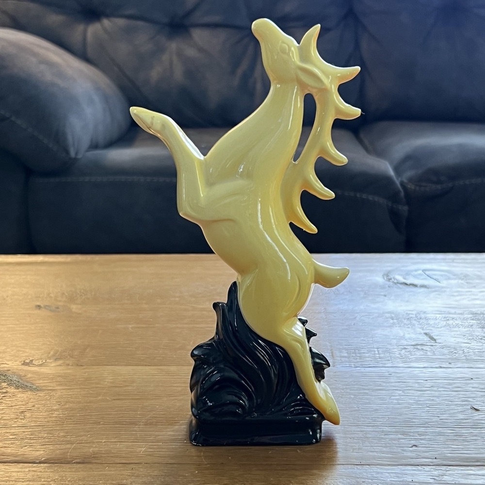 Vintage Norleans Japan Rearing Deer Stag Figurine Yellow Black MCM Atomic Decor - Picture 2 of 11
